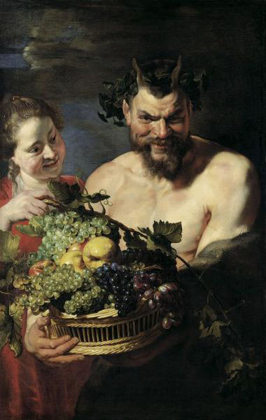 Satyr und Madchen mit Fruchtekorb
